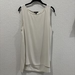 Eileen Fisher Silk Tank Top Ivory Sleeveless Blouse Size Large Minimalist Flowy